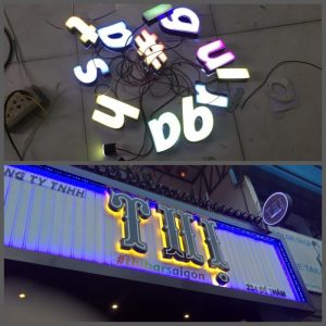 Xưởng sản xuất và thi công bảng hiệu quảng cáo bảng Tôn kết hợp với đèn led tạo điểm nhấn ban đêm